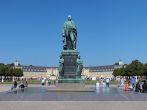 KARLSRUHE, GERMANY - SEPTEMBER 16: Monument of Karl Friedrich von Baden in front of the Karlsruhe Palace on September 16, 2012 in Karlsruhe, Germany. The monument was erected in 1840.; 