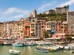 View of town Portovenere from sea, Italy. Summer landscape; 