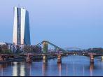FRANKFURT MAIN, GERMANY - APR 18: New European Central Bank (ECB) building and river Main bridges in Frankfurt. April 18, 2015 in Frankfurt Main, Germany