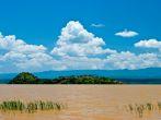 Landscape of the Victoria lake in Kenya with blue sky