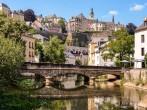 Luxembourg, Luxembourg; Luxembourg City, downtown city part Grund, scenic view with a bridge across the Alzette river ; 