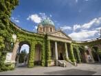 Entrance to Mirogoj cemetery with Church of King Christ in Zagreb, Croatia