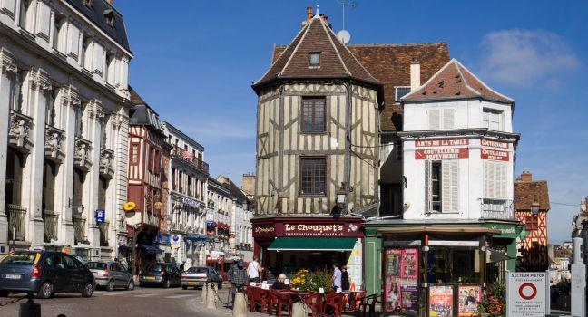 AUXERRE, FRANCE - SEPTEMBER 13, 2010: A picturesque cityscape in the old town of Auxerre, France. Auxerre is the beautiful ancient city in Burgundy with many sights.