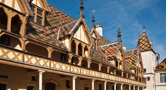 Famous hospice (Hotel Dieu) in Beaune, France; 