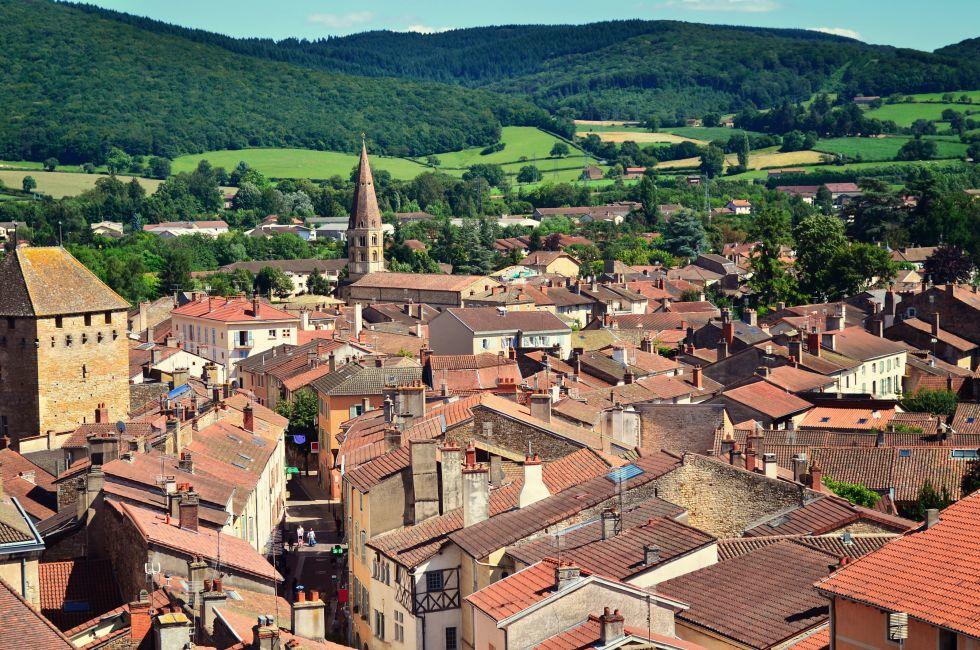 Aerial view  of Cluny city in  France , Burgundy