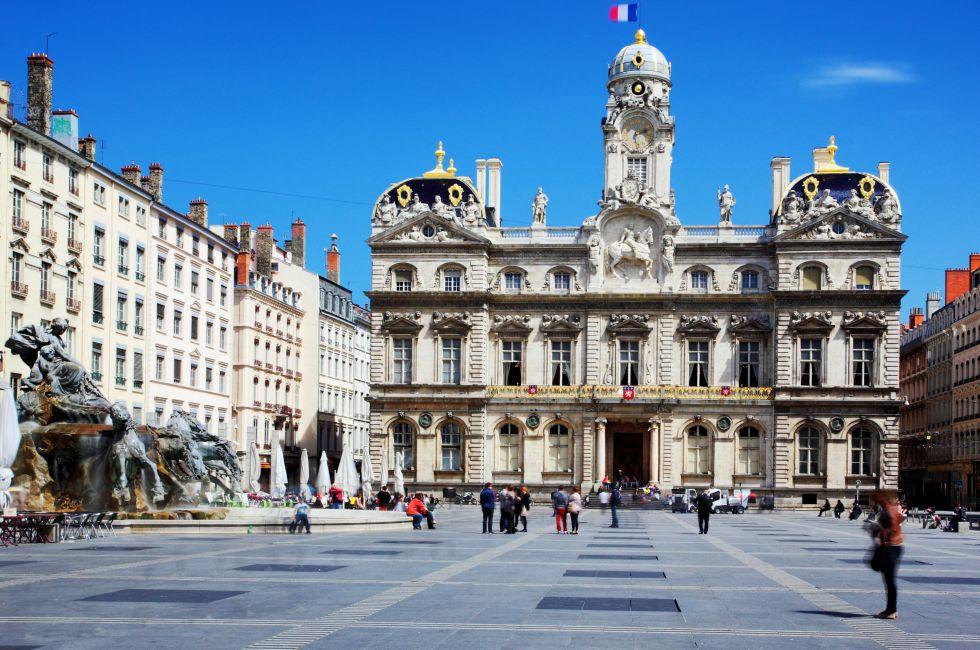 The famous Terreaux square in Lyon city;  