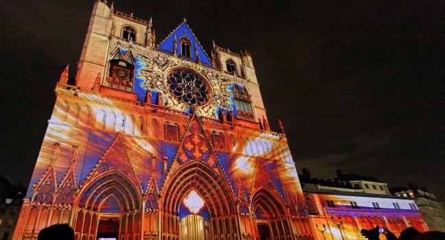 LYON, FRANCE - DECEMBER 9 : Festival of Lights in the streets of Lyon on December 9, 2012 in Lyon, France. The Festival of Lights expresses gratitude toward Mother Mary around December 8 of each year