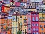 Colorful houses in Provence village of Menton.