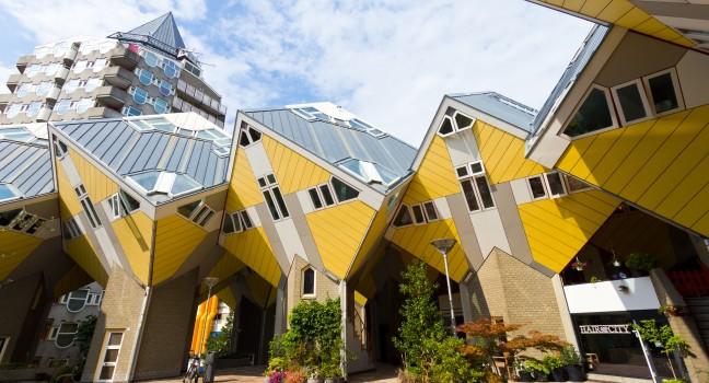 ROTTERDAM, Netherlands - Sep 8: Cube houses designed by Piet Blom on Sep 8, 2013 in Rotterdam, Netherlands. They represents a village where each house is a tree. All the houses together a forest. 