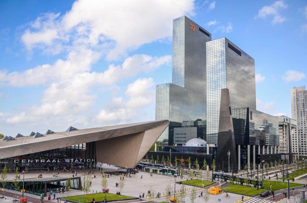 ROTTERDAM, NETHERLANDS - May 9, 2014: Downtown Rotterdam, Netherland's second largest city with the upgraded and modern Central Station, taken on May 9, 2014 in Rotterdam, Netherlands 