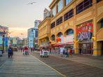 ATLANTIC CITY NEW JERSEY - SEPTEMBER 2: The boardwalk at sunset on September 2 2014 in Atlantic City New Jersey.