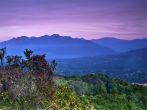 View looking west at sunrise from the Ojai Valley Rotary monument on California Highway 150; 