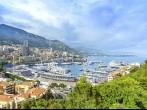 Monaco Montecarlo principality aerial view cityscape. Skyscrapers, mountains and marina. Azure coast. France, Europe. 