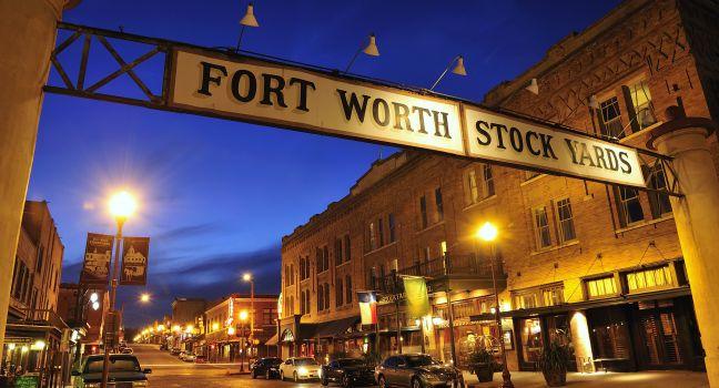 Fort Worth, Texas, USA, - March. 24. 2012: Banner at the Fort Worth Stockyards Historic District,  former livestock market, now main tourist attraction in Fort Worth, TX