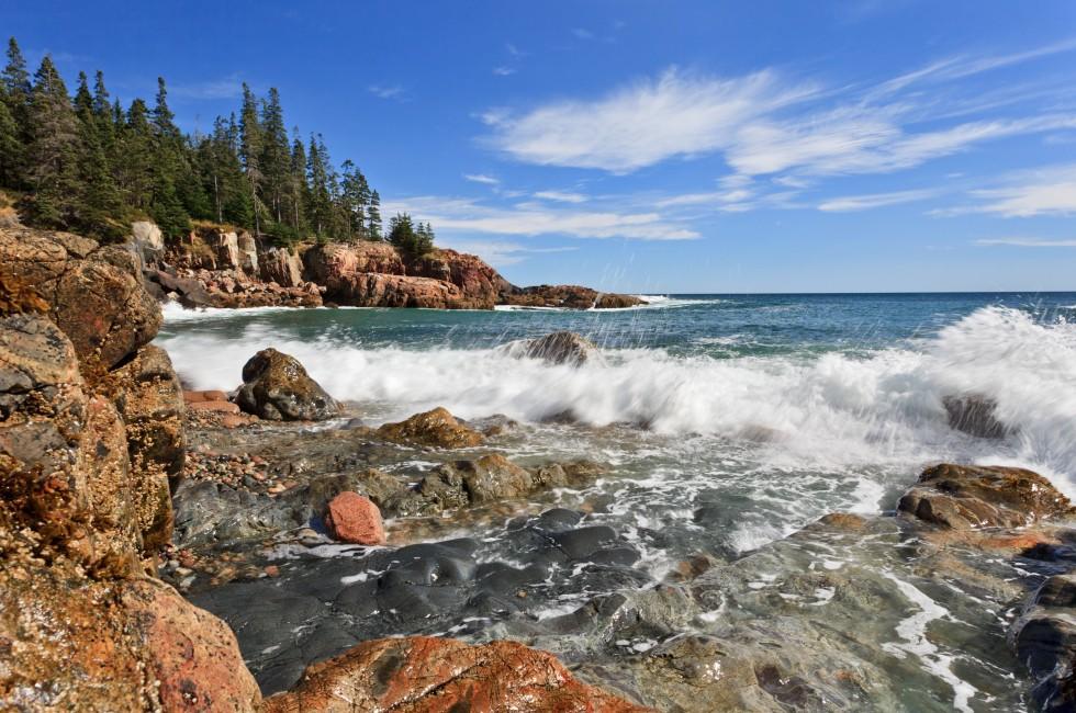 Acadia national park, incoming wave at Otter cliff area.
