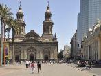 SANTIAGO, CHILE - FEBRUARY 20: Metropolitana cathedral and office buildings on Plaza de Armas on February 20, 2013 in Santiago, Chile. ; 