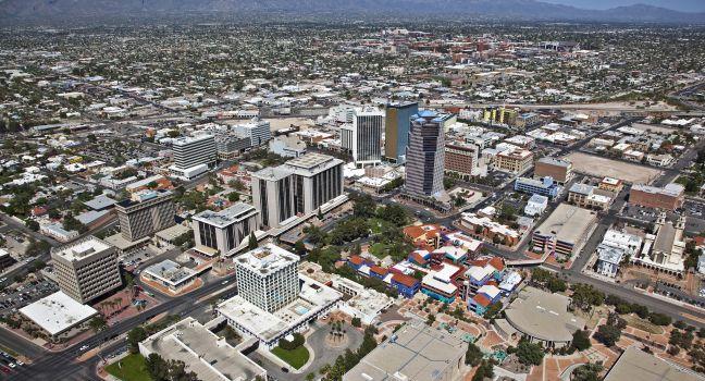 Aerial view of downtown Tucson, Arizona.