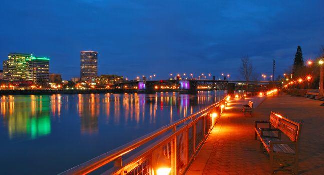 Vera Katz Eastbank Esplanade on the East bank of the Willamette River in downtown Portland Oregon;