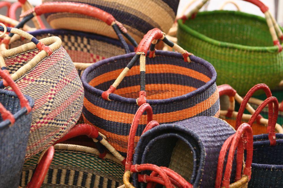 handwoven baskets at Portlands Saturday Market;