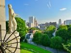 Prospect Terrace Park view of the Providence skyline and Roger Williams statue, Providence, Rhode Island, USA.