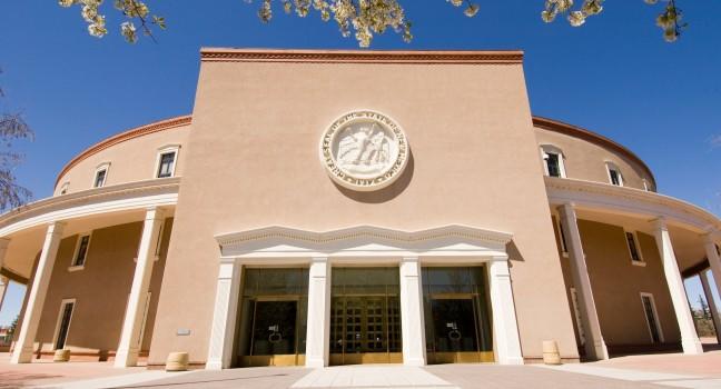 State Capitol, Old Santa Fe Trail and South Capitol, Santa Fe, New Mexico, USA 
