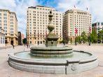 SANTIAGO, CHILE - NOV 1, 2014: Fountain in Santiago de Chile. Santiago de Chile is the capital and the largest city in Chile