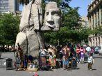 SANTIAGO, CHILE-NOV.2:  Mapuche Indians, an ethnic minority in Chile comprising less than 4% of the population, perform native music at Plaza de Armas on November 2, 2012 in Santiago, Chile.