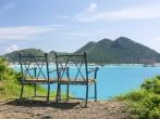 Seat at overlook viewpoint over Philipsburg in Sint Maarten St Martin Caribbean; 