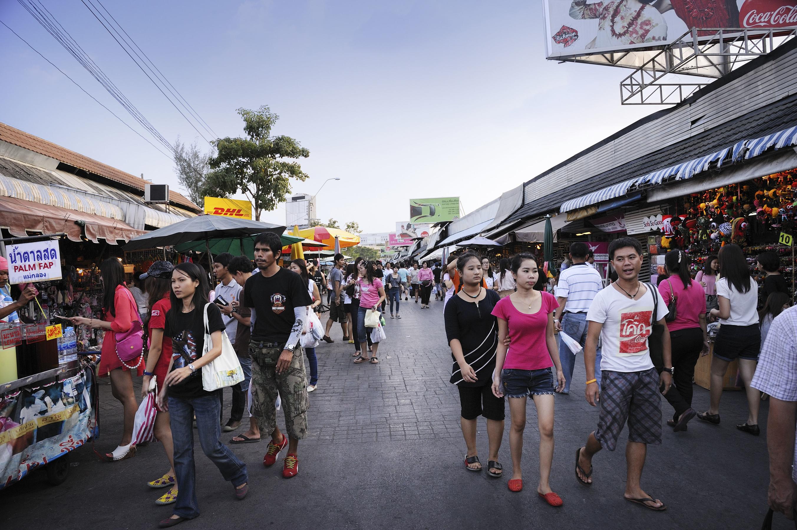 An aerial view of the dense crowds at Chatuchak Weekend Market