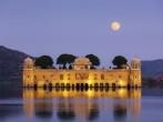 Rajasthan landmark - Jal Mahal (Water Palace) on Man Sagar Lake in the evening in twilight.  Jaipur, Rajasthan, India.