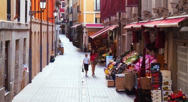 LOGRONO, SPAIN - JUNE 27, 2014: Street near  market in  old district. Logrono, Spain