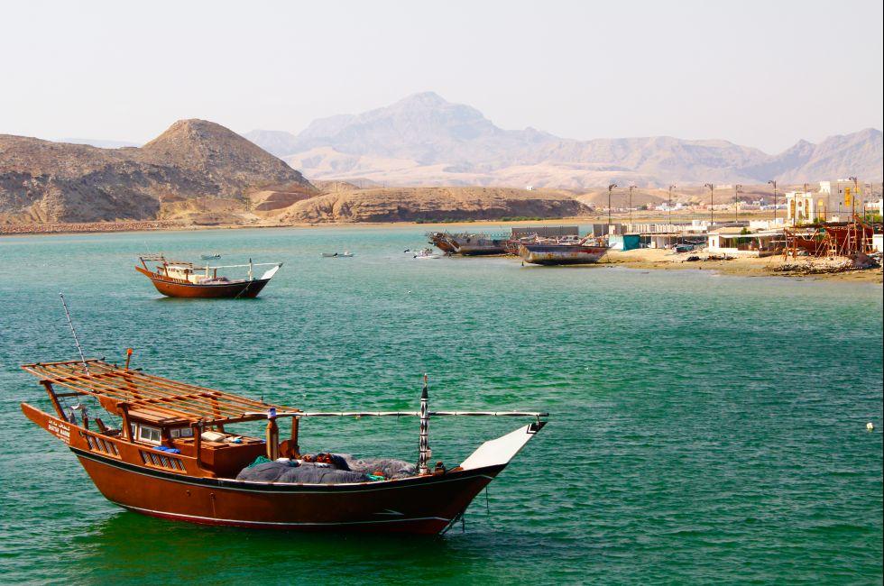 Old wooden ship in the harbor of Sur, Sultanate of Oman.