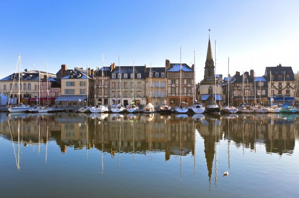 Honfleur harbour in Normandy, France. Old houses and their reflection in water. another Honfleur shots available; 