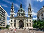 BUDAPEST, HUNGARY - 23 JULY 2013: Image with St. Stephen Swuare. Saint Stephen Basilica the lartgest Budapest cathedral, built as Roman Catholic basilica. Hungary landmark.