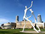 Sculpture Park is home to the landmark sculpture by Jonathan Borofsky: Dancers. The towering figures are a familiar landmark in downtown Denver, Colorado and the park provides a beautiful entrance to the Denver Performing Arts Center.