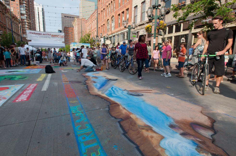 Denver, Colorado-June 4, 2011: Chalk art Festival on larimer Square.