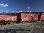 Antique red railroad cars, Ridgway, Colorado, USA.