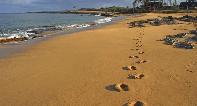 Footprints On The Beach, Kepuhi Beach Molokai Hawaii.