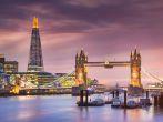 Sunset on the new London skyline with Tower Bridge and the new The Shard skyscraper; Shutterstock ID 233612551; Project/Title: Fodor's London 2016; Downloader: Fodor's Travel