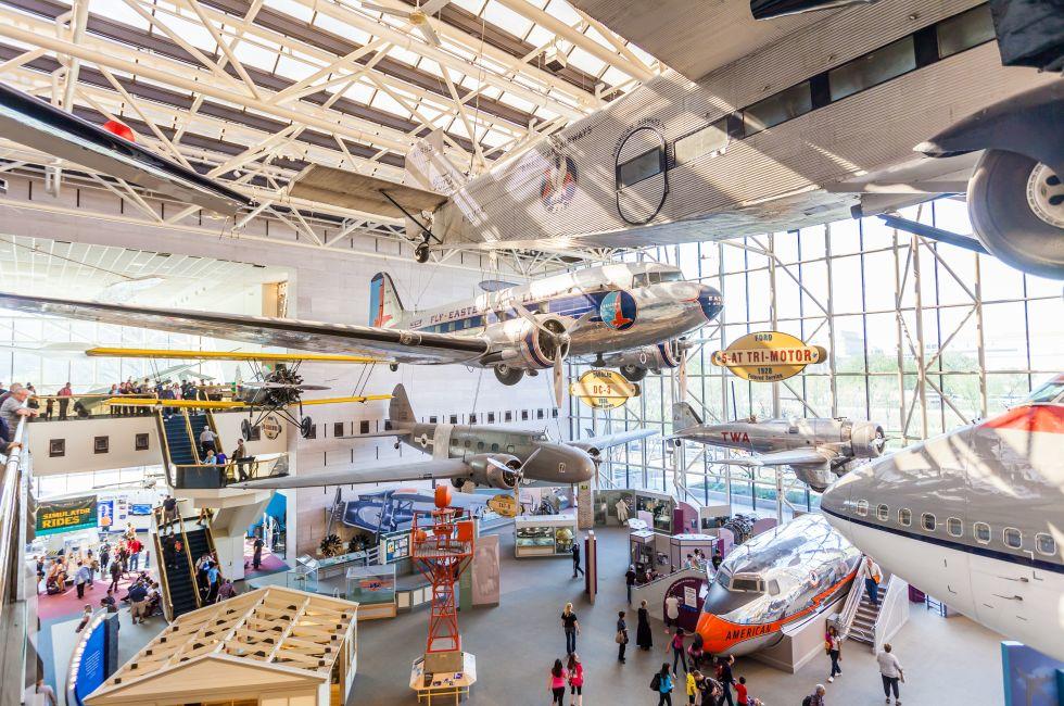 WASHINGTON DC - APRIL 10: National Air and Space museum in Washington on April 10, 2014. It holds the largest collection of historic aircraft and spacecraft in the world. Open for public at July 14, 2010.