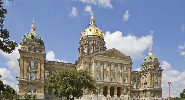 The Iowa State Capitol is the state capitol building of the U.S. state of Iowa. Housing the Iowa General Assembly, it is located in the state capital of Des Moines at East 9th Street and Grand Ave.; Shutterstock ID 58254802; Project/Title: AARP; Downloader