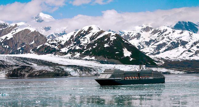 View of a cruise ship in Yakutat Bay Alaska.