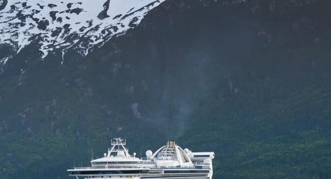 Cruise ship prepares to make port in Skagway, Alaska; 