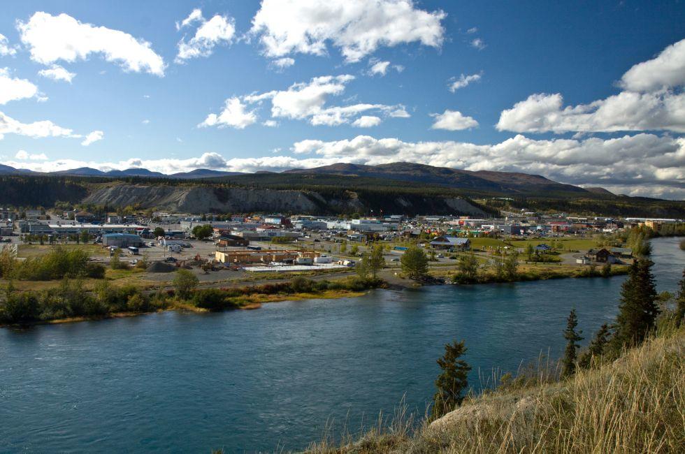 View overlooking the Yukon River and the city of Whitehorse, Yukon, Canada.