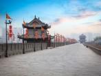 Xi'an, China; ancient tower at dusk in xian city wall ,China; 