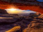 Iconic arching rock formation at dawn near Moab, Utah