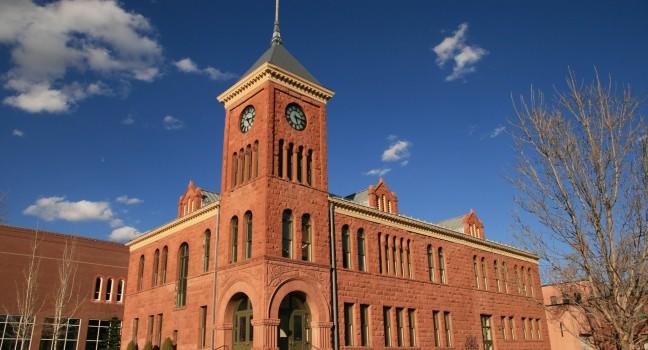 the old 1894 Flagstaff sandstone courthouse, Flagstaff, Arizona;  