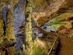 Subterranean columns in spring-fed pool, Carlsbad Caverns National Park, New Mexico.