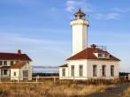 Historic lighthouse in the early morning.  Location: Port Townsend, Washington state.