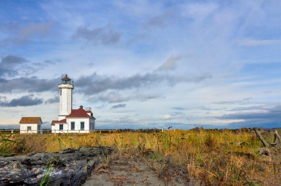 Autumn landscape at historic Point Wildon lighthouse in Port Townsend Washington
